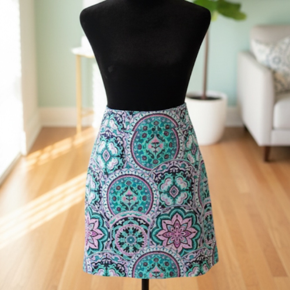 Talbots preppy paisley Floral Patterned Skirt - Green and Pink